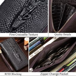Genuine leather long crocodile patterned top layer cowhide zipper wallet, multiple card anti-theft brush wallet