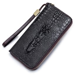 Genuine leather long crocodile patterned top layer cowhide zipper wallet, multiple card anti-theft brush wallet