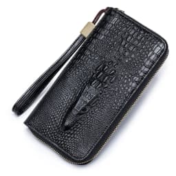 Genuine leather long crocodile patterned top layer cowhide zipper wallet, multiple card anti-theft brush wallet