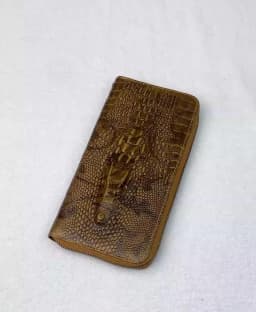 Genuine leather long crocodile patterned top layer cowhide zipper wallet, multiple card anti-theft brush wallet
