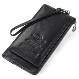 CONTACT'S Genuine Leather Long Wallet for Men Bifold Zipper Men's Wallet Card Holder Coin Purse Money Clip Women's Purse Handbag