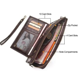 CONTACT'S Genuine Leather Long Wallet for Men Bifold Zipper Men's Wallet Card Holder Coin Purse Money Clip Women's Purse Handbag