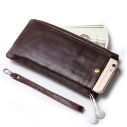 CONTACT'S Genuine Leather Long Wallet for Men Bifold Zipper Men's Wallet Card Holder Coin Purse Money Clip Women's Purse Handbag