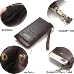 CONTACT'S Genuine Leather Long Wallet for Men Bifold Zipper Men's Wallet Card Holder Coin Purse Money Clip Women's Purse Handbag