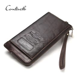 CONTACT'S Genuine Leather Long Wallet for Men Bifold Zipper Men's Wallet Card Holder Coin Purse Money Clip Women's Purse Handbag