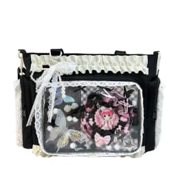 Kawaii Ita Bag for Anime Pins Transparent Window Tote Bag Sweet Lolita Lace Shoulder Bag Large Capacity Handbag for Girls