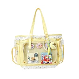 Kawaii Ita Bag for Anime Pins Transparent Window Tote Bag Sweet Lolita Lace Shoulder Bag Large Capacity Handbag for Girls