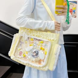 Kawaii Ita Bag for Anime Pins Transparent Window Tote Bag Sweet Lolita Lace Shoulder Bag Large Capacity Handbag for Girls