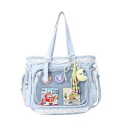 Kawaii Ita Bag for Anime Pins Transparent Window Tote Bag Sweet Lolita Lace Shoulder Bag Large Capacity Handbag for Girls