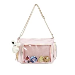Kawaii Ita Bag for Anime Pins Transparent Window Tote Bag Sweet Lolita Lace Shoulder Bag Large Capacity Handbag for Girls