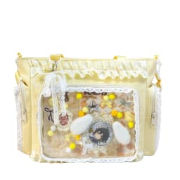 Kawaii Ita Bag for Anime Pins Transparent Window Tote Bag Sweet Lolita Lace Shoulder Bag Large Capacity Handbag for Girls
