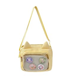 Kawaii Ita Bag for Anime Pins Transparent Window Tote Bag Sweet Lolita Lace Shoulder Bag Large Capacity Handbag for Girls