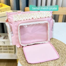Kawaii Ita Bag for Anime Pins Transparent Window Tote Bag Sweet Lolita Lace Shoulder Bag Large Capacity Handbag for Girls