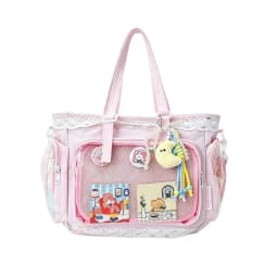 Kawaii Ita Bag for Anime Pins Transparent Window Tote Bag Sweet Lolita Lace Shoulder Bag Large Capacity Handbag for Girls