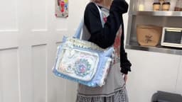 Kawaii Ita Bag for Anime Pins Transparent Window Tote Bag Sweet Lolita Lace Shoulder Bag Large Capacity Handbag for Girls