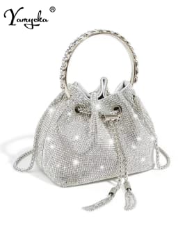 Fashion Rhinestone Handbag Women Prom Clutch Purse Shoulder Crossbody Bags Ladies Glitter Totes Bags Bucket Bag Dinner Package