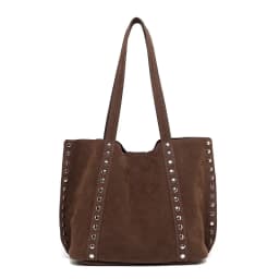 Suede Polka Dot Metal Studded Shoulder Bag with Matching Purse,Women Rivet Underarm Tote Bag,Large Solid Vintage Women Handbag
