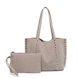 Suede Polka Dot Metal Studded Shoulder Bag with Matching Purse,Women Rivet Underarm Tote Bag,Large Solid Vintage Women Handbag