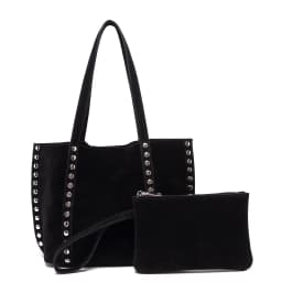 Suede Polka Dot Metal Studded Shoulder Bag with Matching Purse,Women Rivet Underarm Tote Bag,Large Solid Vintage Women Handbag