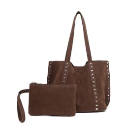 Suede Polka Dot Metal Studded Shoulder Bag with Matching Purse,Women Rivet Underarm Tote Bag,Large Solid Vintage Women Handbag