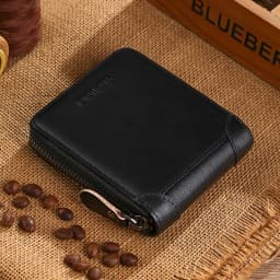 Wallet for Men Genuine Leather Zipper Wallet, Change Card Bag, All-in-One Wallet, Trendy Short Clip for Men