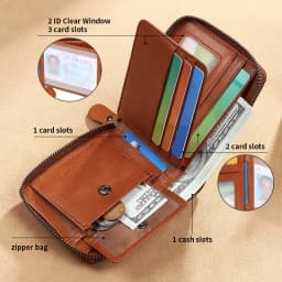 Wallet for Men Genuine Leather Zipper Wallet, Change Card Bag, All-in-One Wallet, Trendy Short Clip for Men