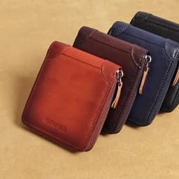 Wallet for Men Genuine Leather Zipper Wallet, Change Card Bag, All-in-One Wallet, Trendy Short Clip for Men