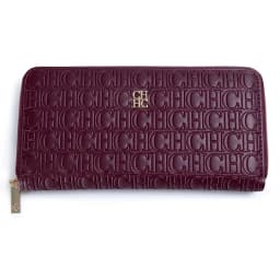 CH Elegant Embossed Zipper Wallet Brand Gold Micro Logo Multi-Card Slots Zipper Compartment Leather Clutch Wallet