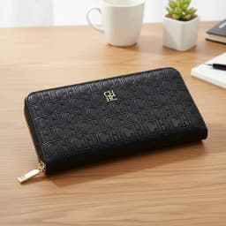CH Elegant Embossed Zipper Wallet Brand Gold Micro Logo Multi-Card Slots Zipper Compartment Leather Clutch Wallet