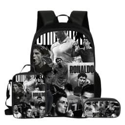 Ronaldo 3Pcs Set School Backpack Football Star Backpack Pencil Bags CR Bookbag with Lunch bag Knapsack Best Gift