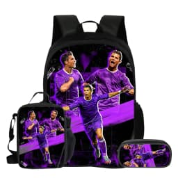 Ronaldo 3Pcs Set School Backpack Football Star Backpack Pencil Bags CR Bookbag with Lunch bag Knapsack Best Gift