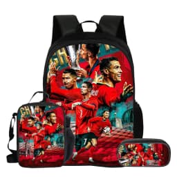 Ronaldo 3Pcs Set School Backpack Football Star Backpack Pencil Bags CR Bookbag with Lunch bag Knapsack Best Gift