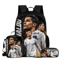 Ronaldo 3Pcs Set School Backpack Football Star Backpack Pencil Bags CR Bookbag with Lunch bag Knapsack Best Gift