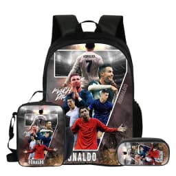 Ronaldo 3Pcs Set School Backpack Football Star Backpack Pencil Bags CR Bookbag with Lunch bag Knapsack Best Gift
