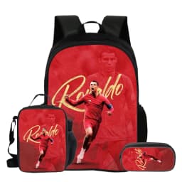 Ronaldo 3Pcs Set School Backpack Football Star Backpack Pencil Bags CR Bookbag with Lunch bag Knapsack Best Gift
