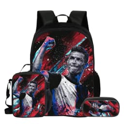 Ronaldo 3Pcs Set School Backpack Football Star Backpack Pencil Bags CR Bookbag with Lunch bag Knapsack Best Gift