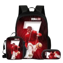 Ronaldo 3Pcs Set School Backpack Football Star Backpack Pencil Bags CR Bookbag with Lunch bag Knapsack Best Gift