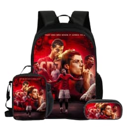 Ronaldo 3Pcs Set School Backpack Football Star Backpack Pencil Bags CR Bookbag with Lunch bag Knapsack Best Gift