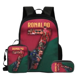Ronaldo 3Pcs Set School Backpack Football Star Backpack Pencil Bags CR Bookbag with Lunch bag Knapsack Best Gift