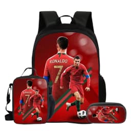 Ronaldo 3Pcs Set School Backpack Football Star Backpack Pencil Bags CR Bookbag with Lunch bag Knapsack Best Gift