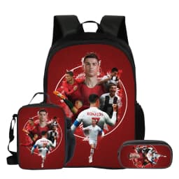 Ronaldo 3Pcs Set School Backpack Football Star Backpack Pencil Bags CR Bookbag with Lunch bag Knapsack Best Gift