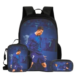 Ronaldo 3Pcs Set School Backpack Football Star Backpack Pencil Bags CR Bookbag with Lunch bag Knapsack Best Gift