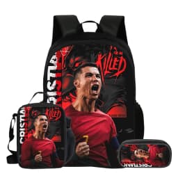 Ronaldo 3Pcs Set School Backpack Football Star Backpack Pencil Bags CR Bookbag with Lunch bag Knapsack Best Gift