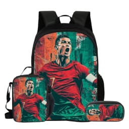 Ronaldo 3Pcs Set School Backpack Football Star Backpack Pencil Bags CR Bookbag with Lunch bag Knapsack Best Gift