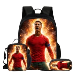 Ronaldo 3Pcs Set School Backpack Football Star Backpack Pencil Bags CR Bookbag with Lunch bag Knapsack Best Gift