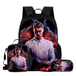Ronaldo 3Pcs Set School Backpack Football Star Backpack Pencil Bags CR Bookbag with Lunch bag Knapsack Best Gift