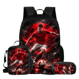 Ronaldo 3Pcs Set School Backpack Football Star Backpack Pencil Bags CR Bookbag with Lunch bag Knapsack Best Gift