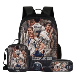 Ronaldo 3Pcs Set School Backpack Football Star Backpack Pencil Bags CR Bookbag with Lunch bag Knapsack Best Gift