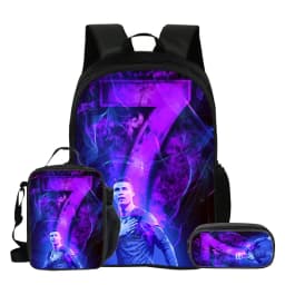Ronaldo 3Pcs Set School Backpack Football Star Backpack Pencil Bags CR Bookbag with Lunch bag Knapsack Best Gift