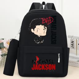 King of Pop Michael Jackson Schoolbag with Pencil Case Anime Printed Fashion Backpack Students Book Stationery Storage Backpacks